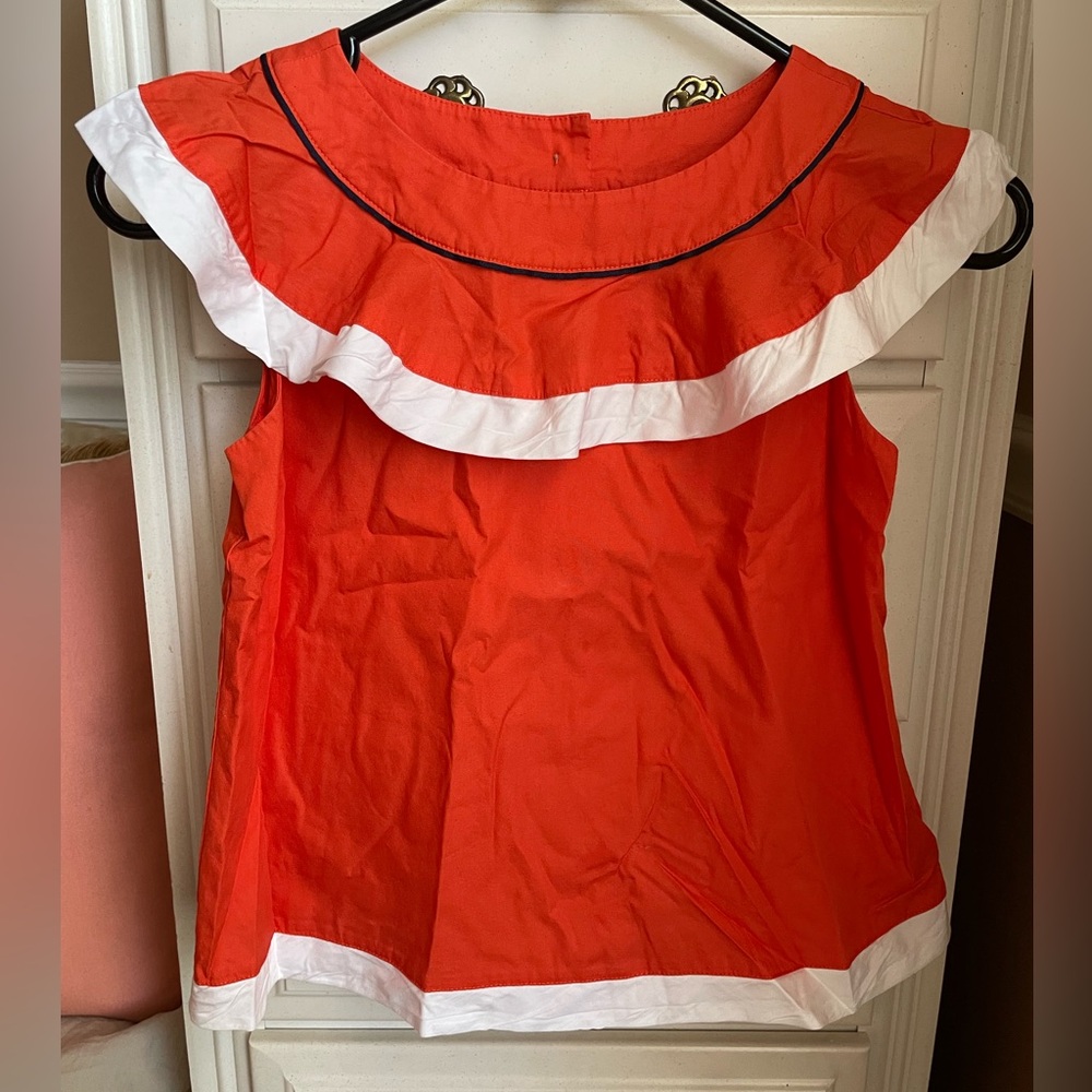 Janie and Jack Orange and White Ruffle-Neck Top